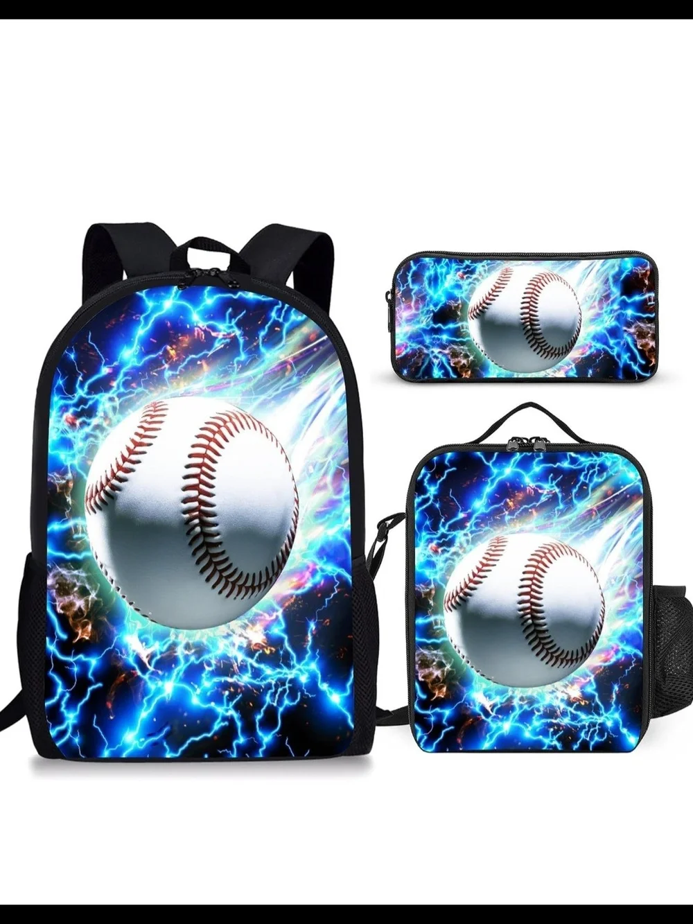 Electric Baseball Backpack Set - Blue Lightning Print